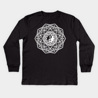 Geometric Yin Yang Mandala Symmetry YinYang Balance Meditation White Version Kids Long Sleeve T-Shirt